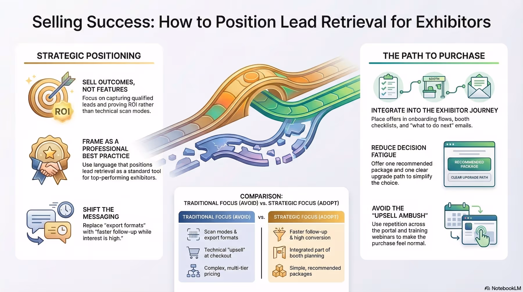 Graphic showing the way to sell lead retrieval to exhibitors.