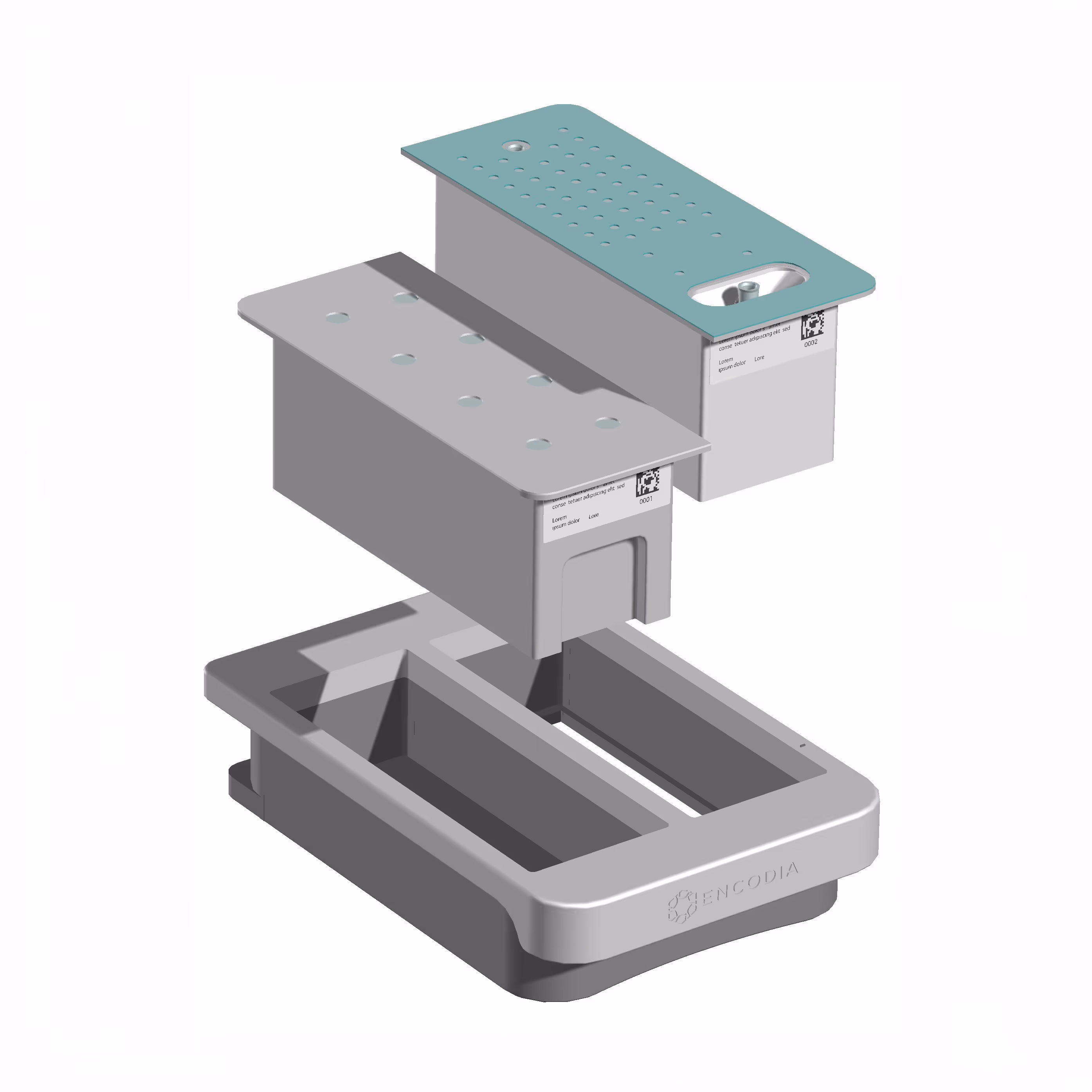 Cartridge concept CAD model for the Encodia protein analysis system.