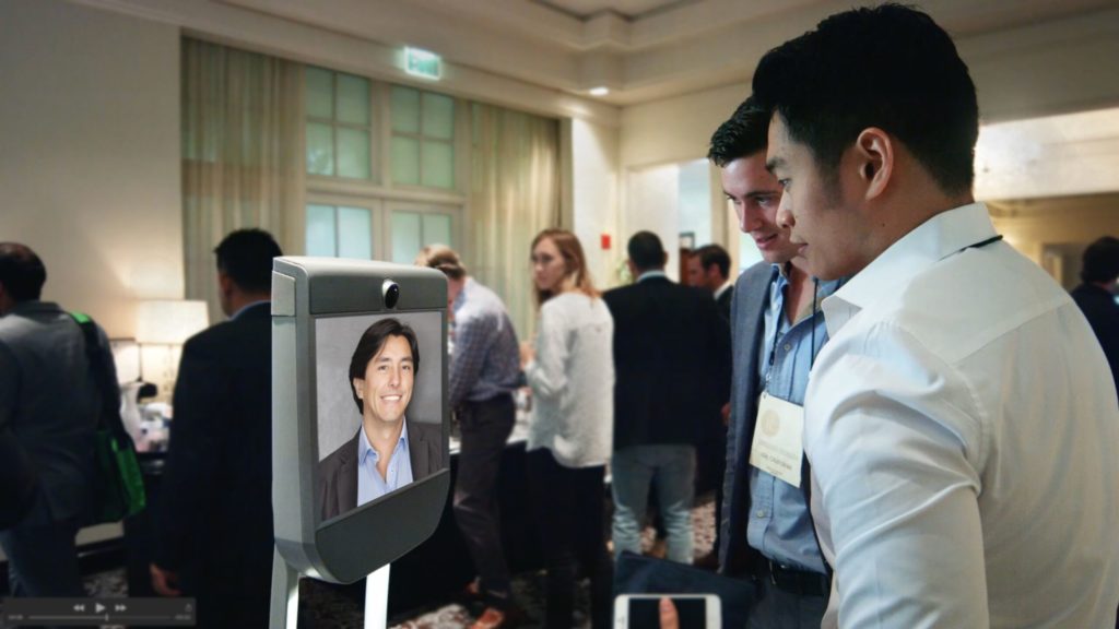 Beam telepresence robot in use during a meeting
