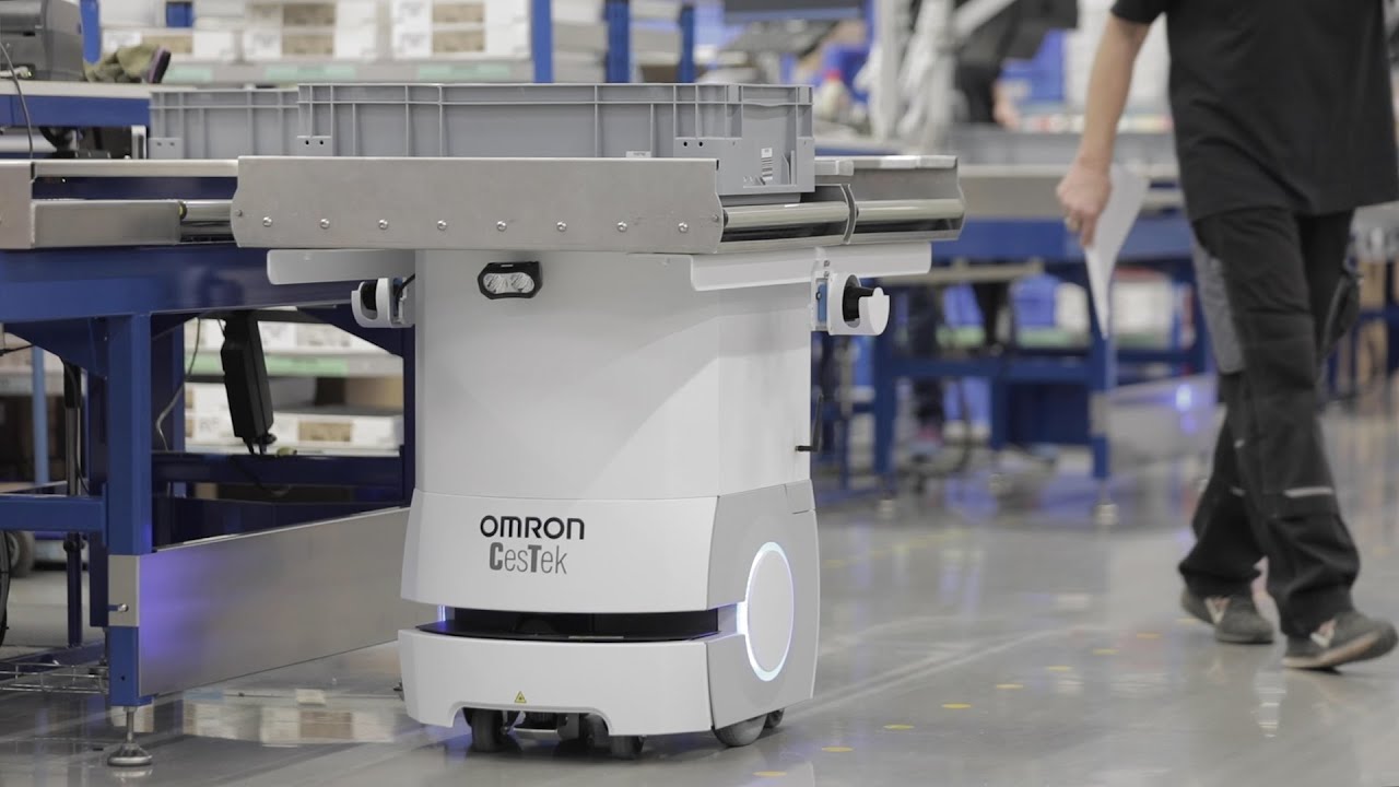 Omron LD60 mobile robot navigating an industrial facility