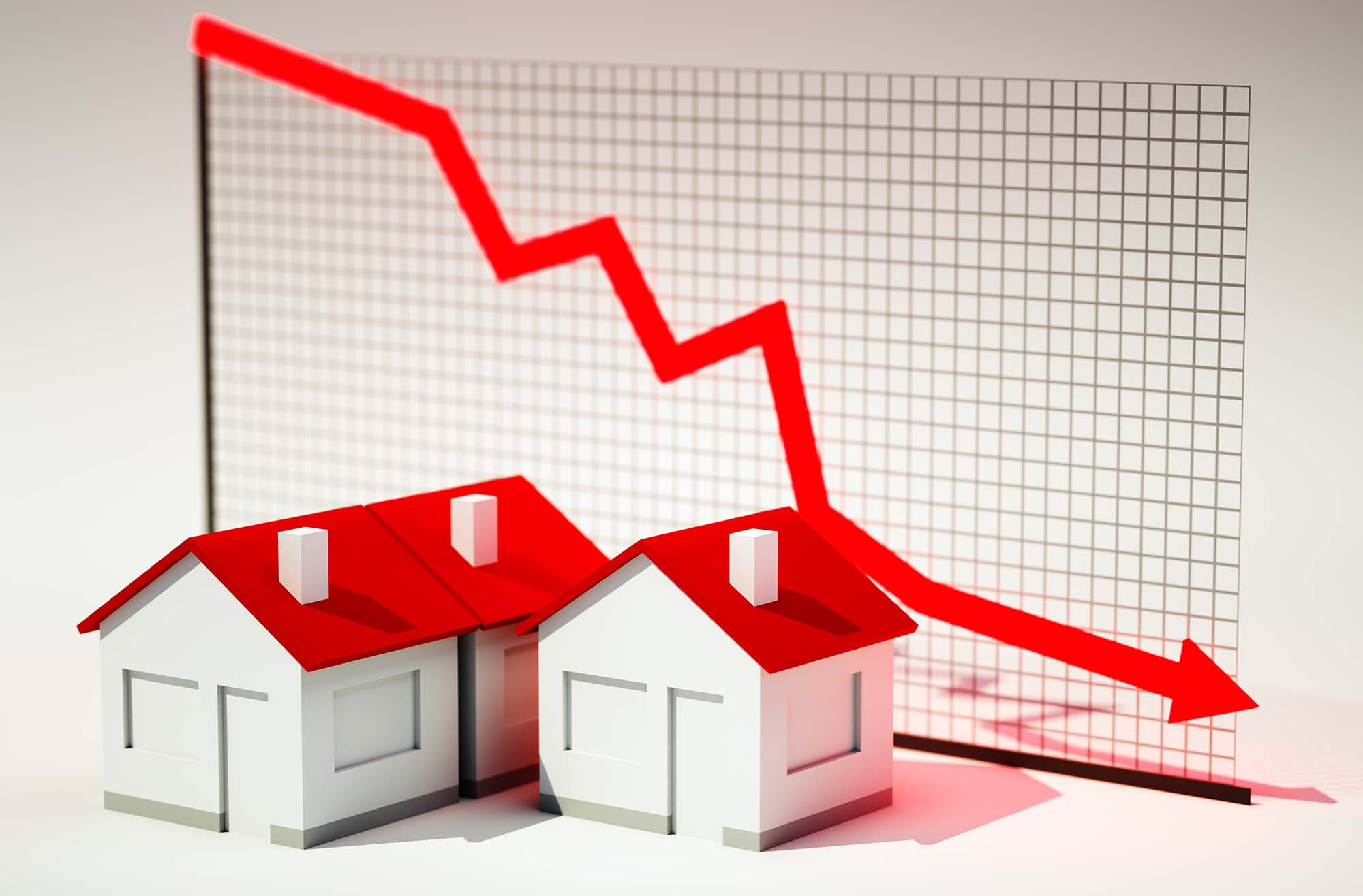 A house illustration featuring a red arrow pointing upward alongside a graph, symbolizing growth and progress in real estate.