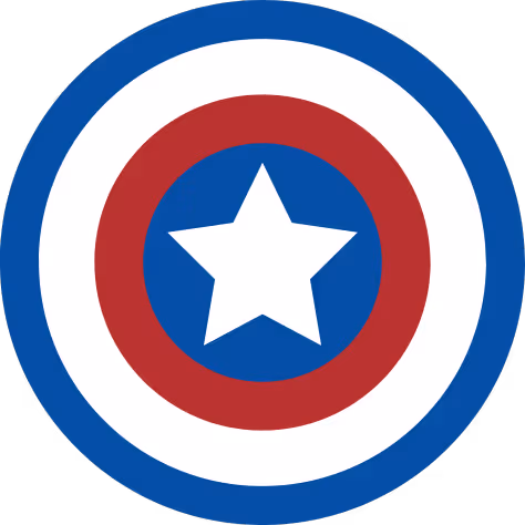Shield with red, white, and blue design, featuring a white star in the center, used by Captain America in battles.