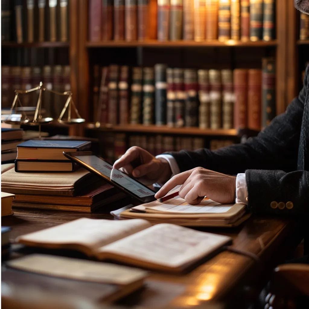 Legal professional reviewing compliance documents related to AI marketing ethics