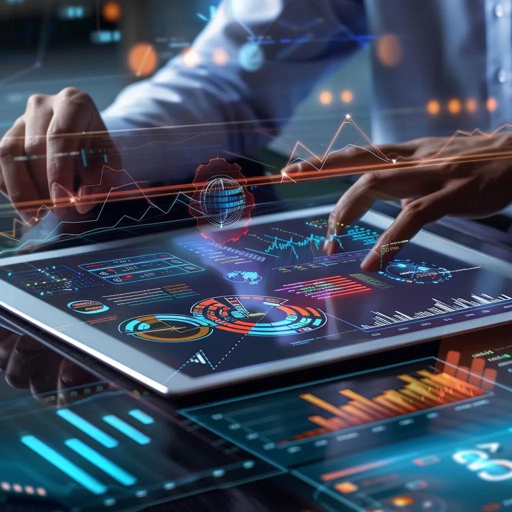 Lawyer analyzing AI-driven client acquisition data on a tablet