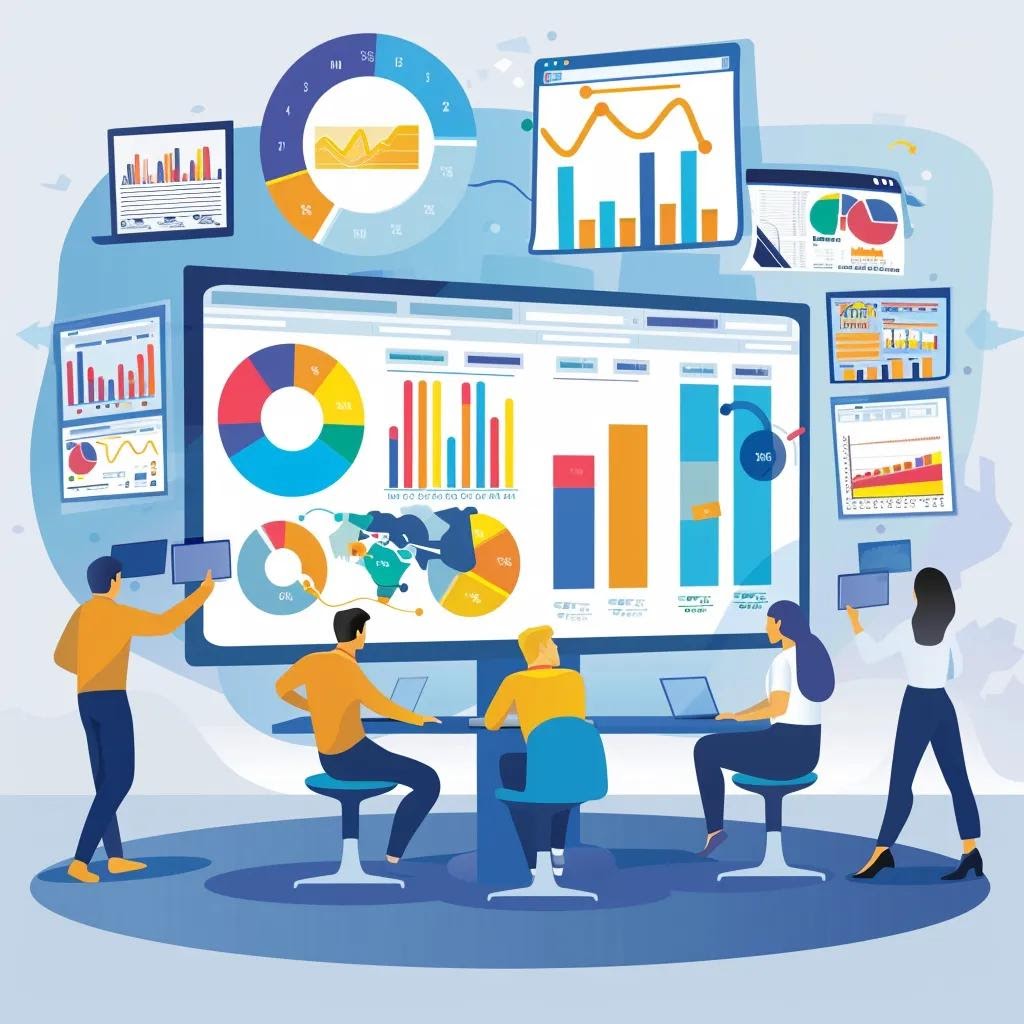 Law firm team utilizing AI tools for social media marketing analysis