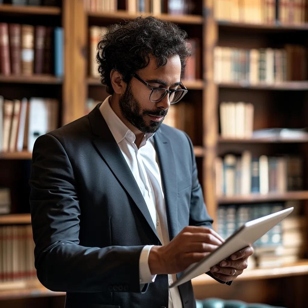 Legal professional reviewing ethical considerations in AI marketing