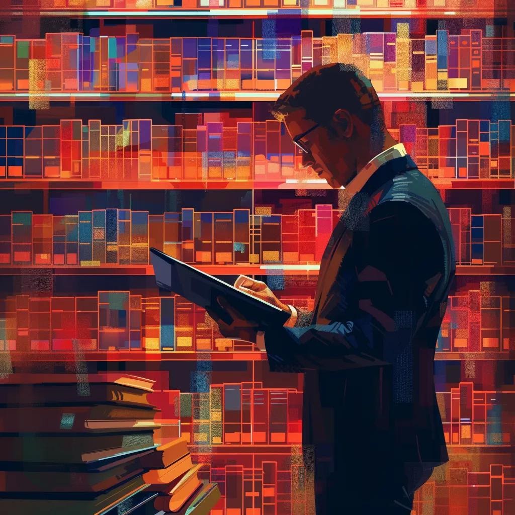 A legal professional meticulously reviewing documents on a tablet, symbolizing the critical ethical considerations and compliance required when integrating AI into law firm marketing strategies.
