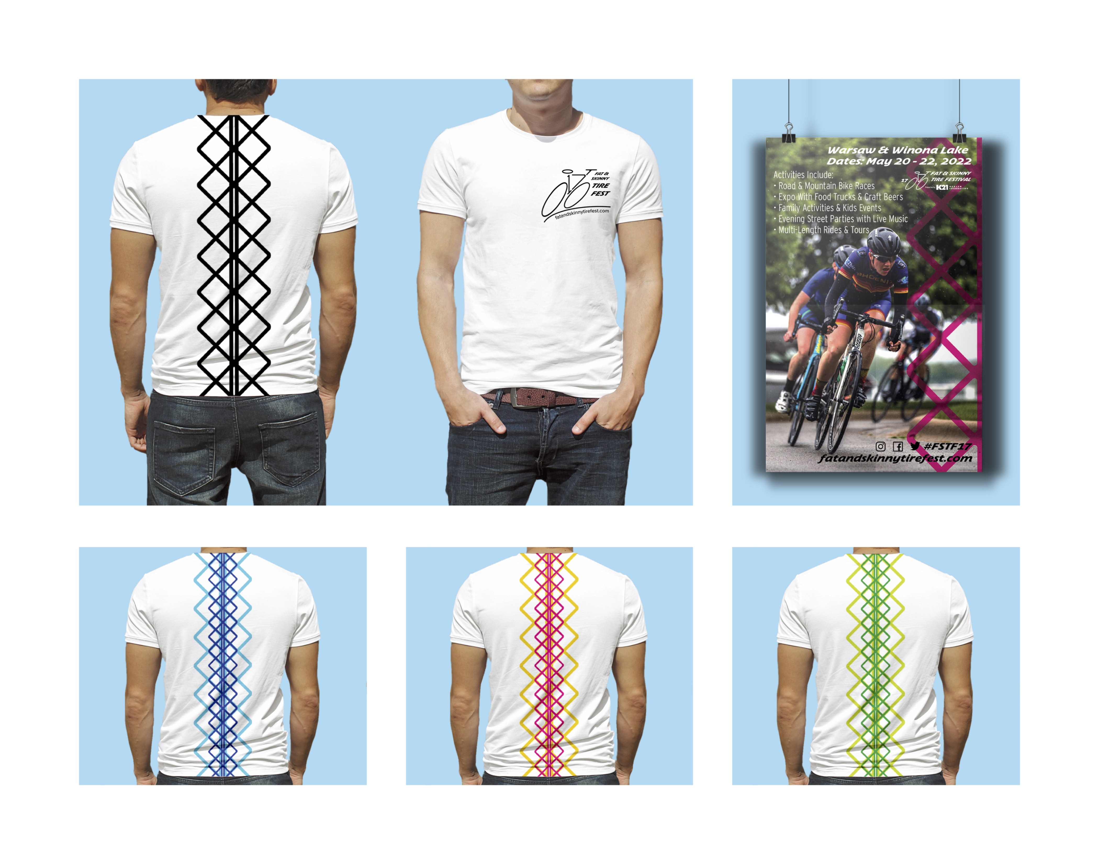 T shirt and poster designs that show consistent branding for a cycling & mountain biking fest
