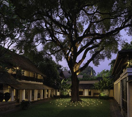 Tamarind Village in Chiang Mai:  Peaceful Tamarind Courtyard (Evening)