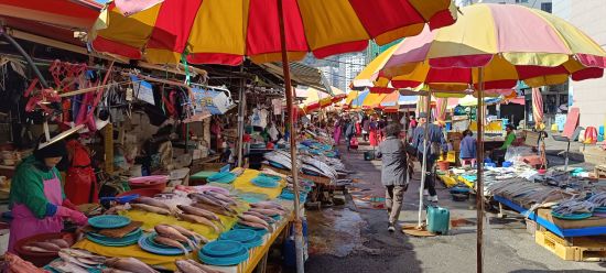 La Corée du Sud compacte sur rails de Séoul: Jagalchi Market outside part