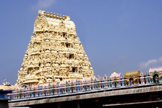 Les hauts lieux du sud de l'Inde de Chennai: Kanchipuram: Gopuram of Ekambareswarar