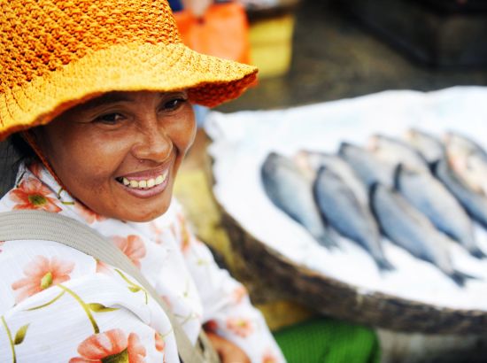 Grenzenlose Faszination bis Phu Quoc ab Siem Reap: Indigenous Cambodian woman selling fish in a market
