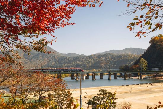 Südkorea Kompakt auf Schienen ab Seoul: High speed train through autumn landscape