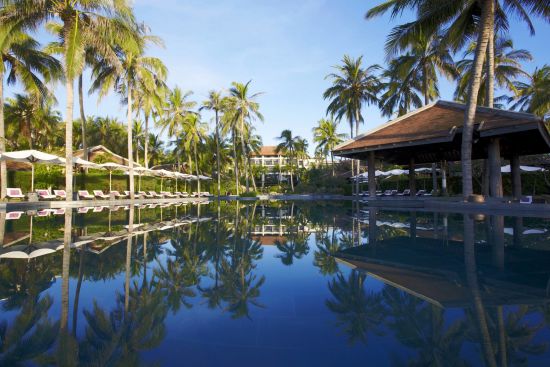 Anantara Mui Ne Resort in Phan Thiet:  Pool view with Palm Trees