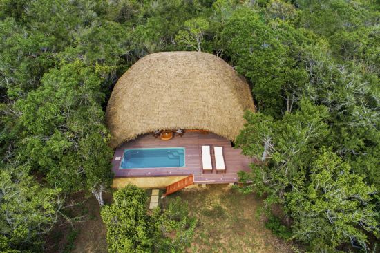 Uga Chena Huts in Yala National Park:  Cabin with Pool | Aerial View