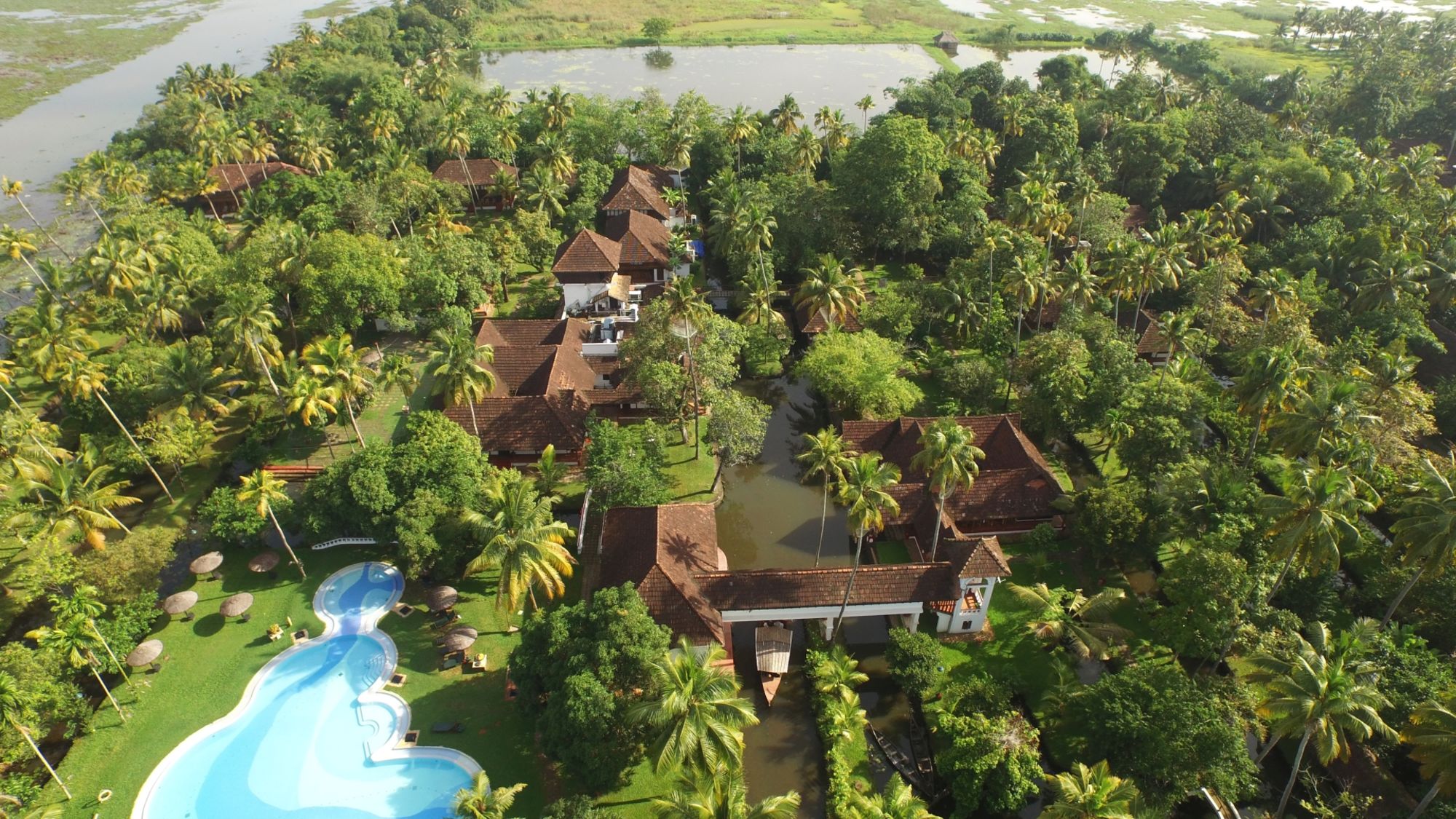 Coconut Lagoon in Kumarakom:  Aerial View