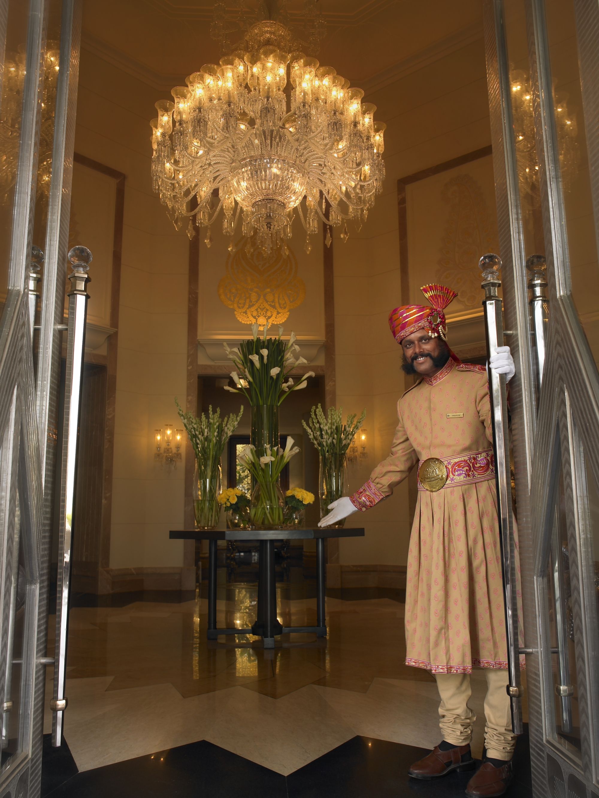 The Leela Palace in Udaipur: Lobby entrance doorman