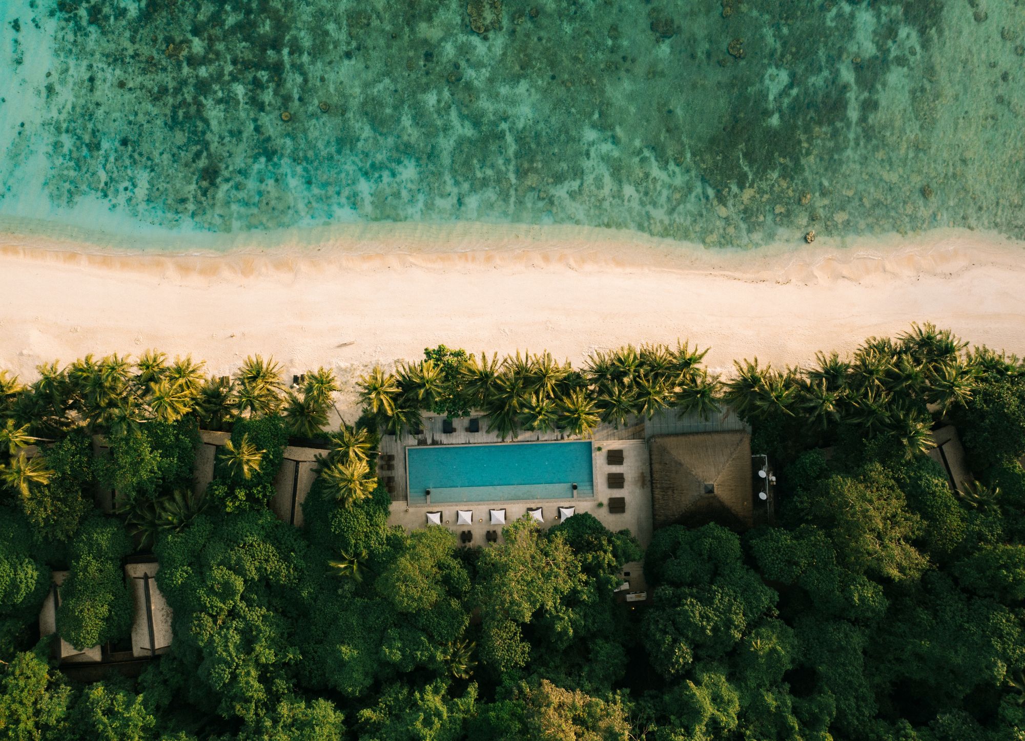 El Nido Resorts Pangulasian Island in Palawan: Aerial View of the Swimming Pool and Beach