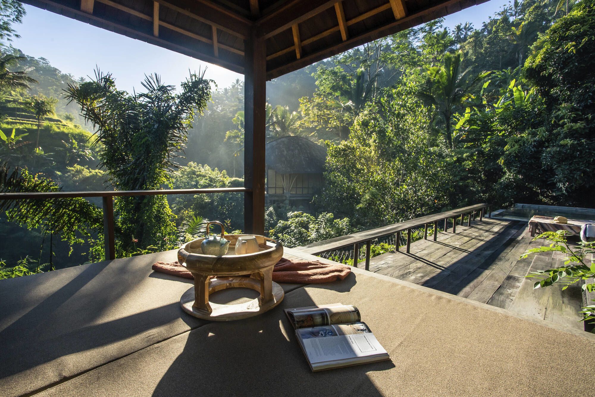 Buahan, a Banyan Tree Escape in Ubud: Rainforest Pool Bale | View from Pool Pavillon