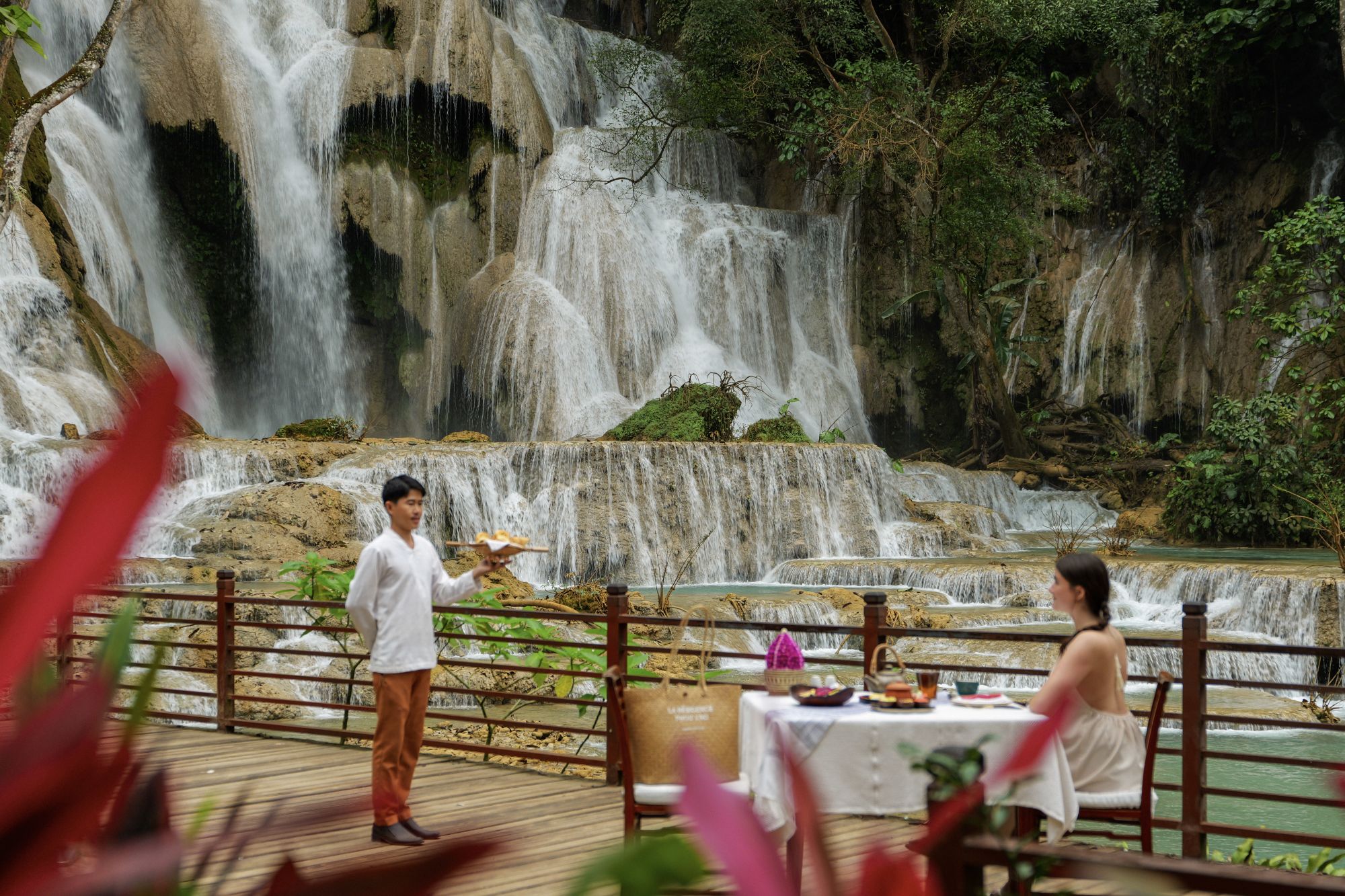 La Résidence Phou Vao in Luang Prabang:  Breakfast by the Waterfall