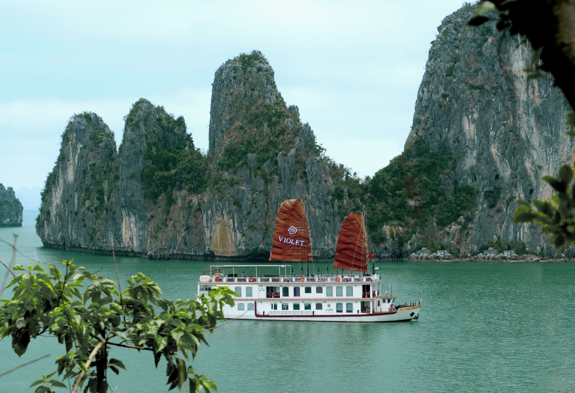 Bai Tu Long Bucht Kreuzfahrt mit «Violet» ab Hanoi: Violet in stunning scenerie of Bai Tu Long Bay