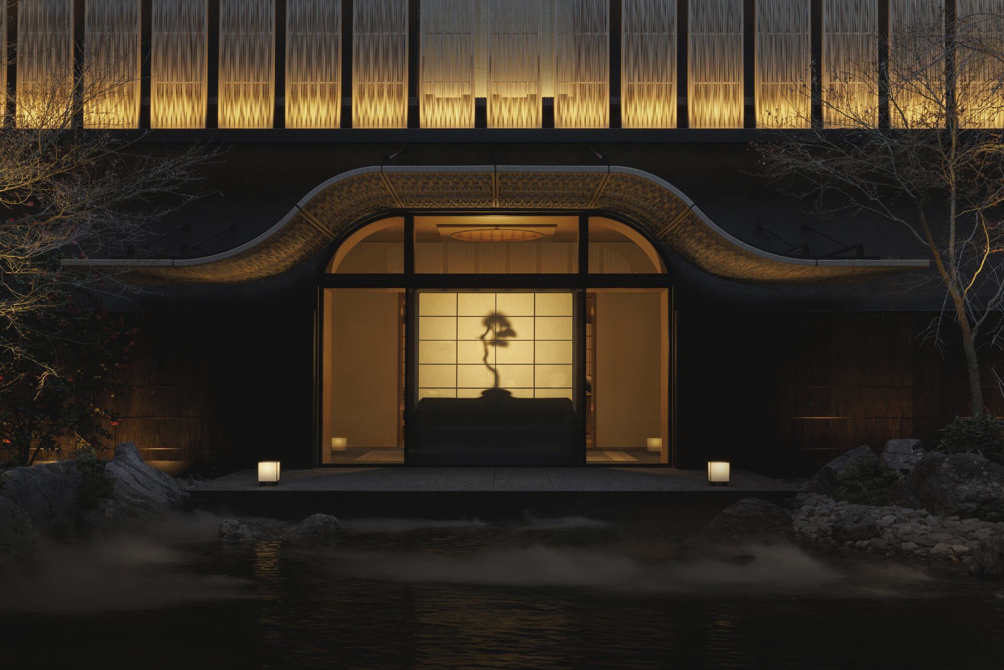 Capella Kyoto:  Courtyard at Night