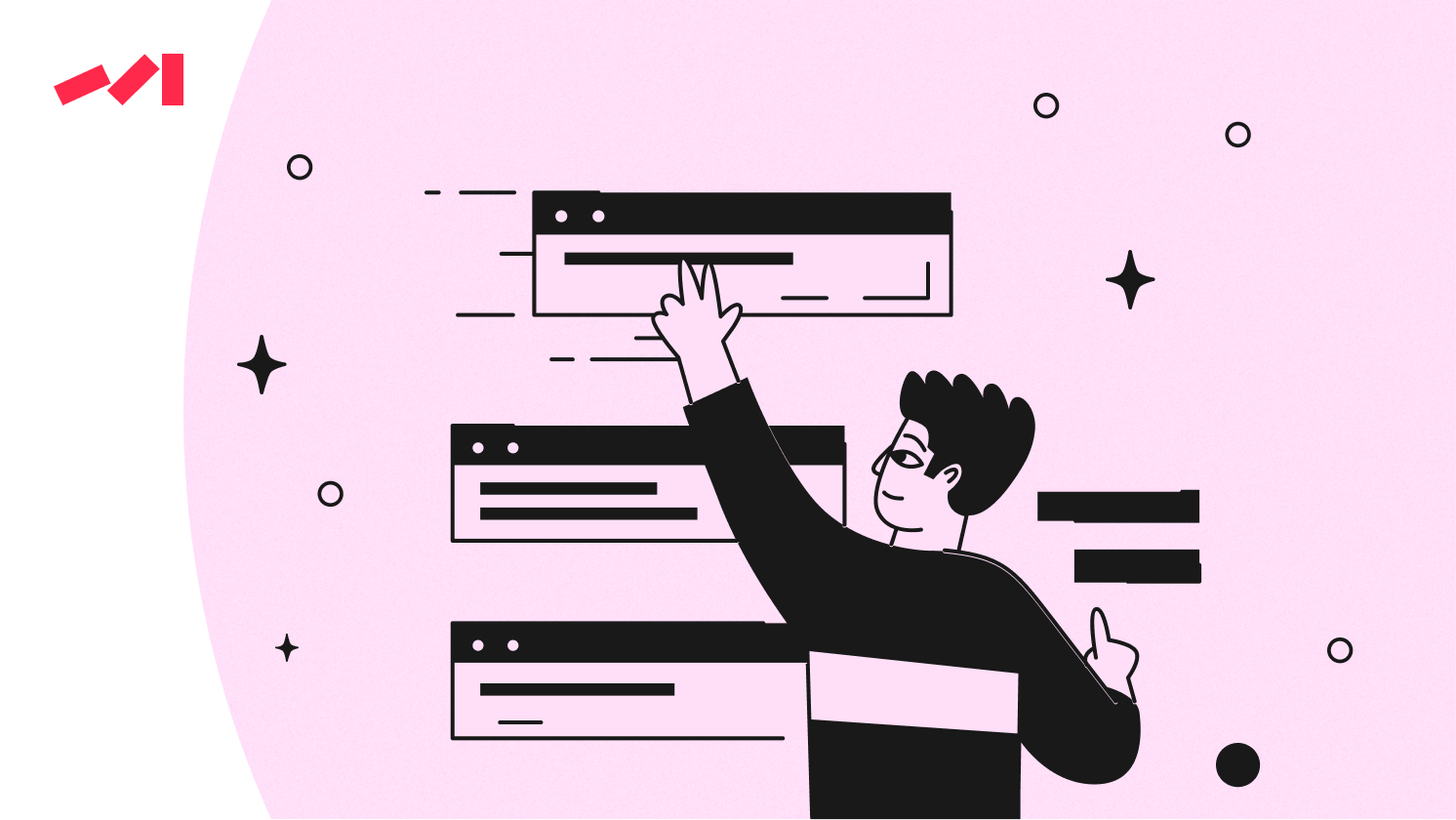 A cartoonish illustration of a man pointing at a computer screen displaying the letters O, O, 0, O, and a plus sign.