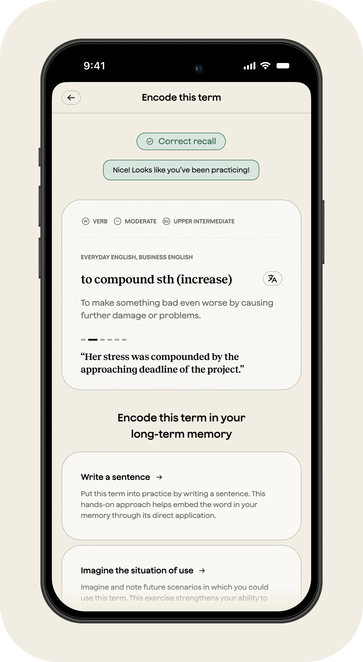 A cell phone screen with a word on it.