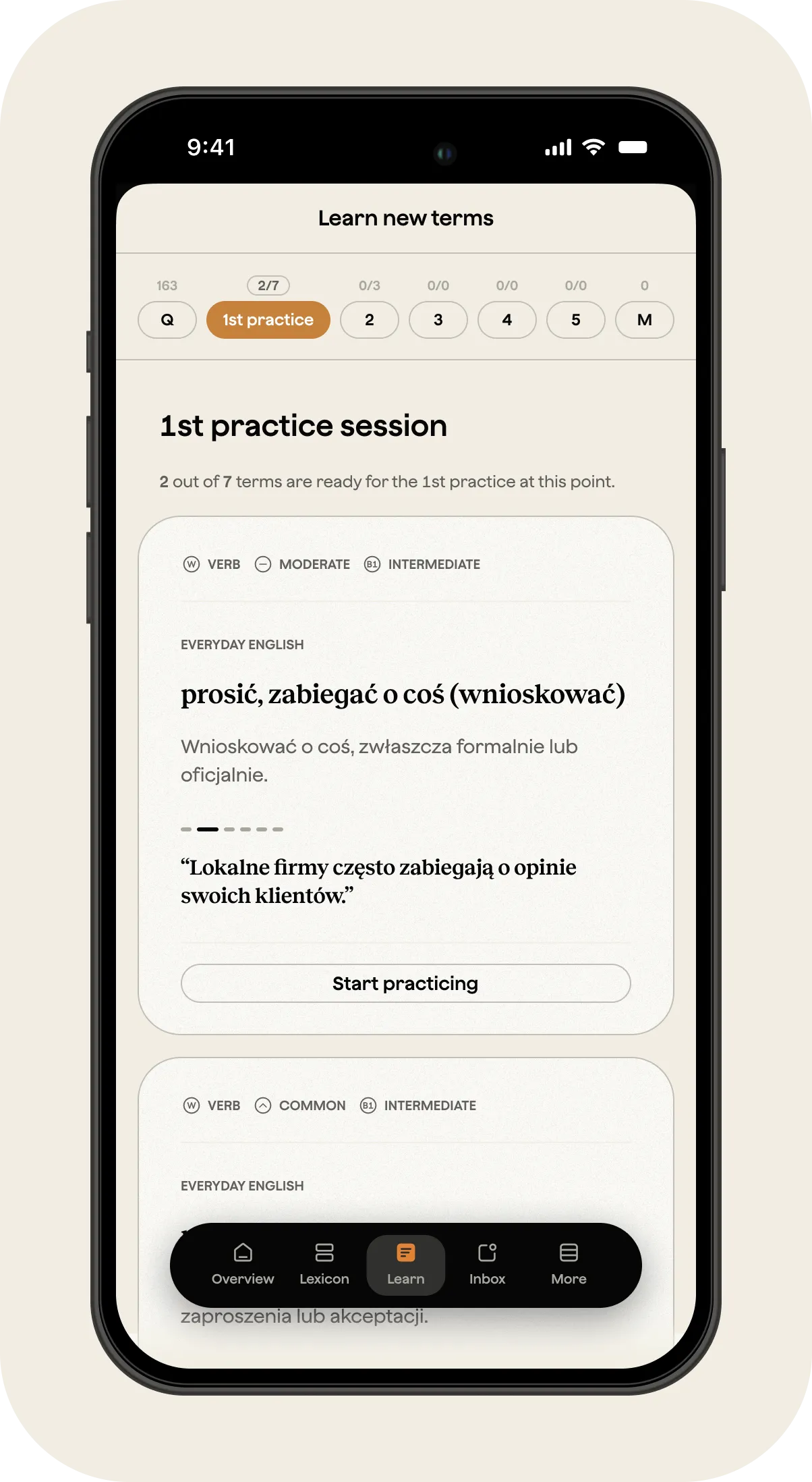 A phone screen with a website that teaches new terms.