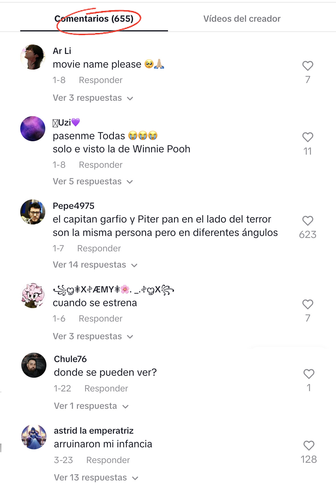 Captura de pantalla de comentarios reales de usuarios en TikTok sobre el Poohniverse, con reacciones como preguntas sobre el nombre de la película, fecha de estreno, lugares de visualización y opiniones virales como “arruinaron mi infancia”.