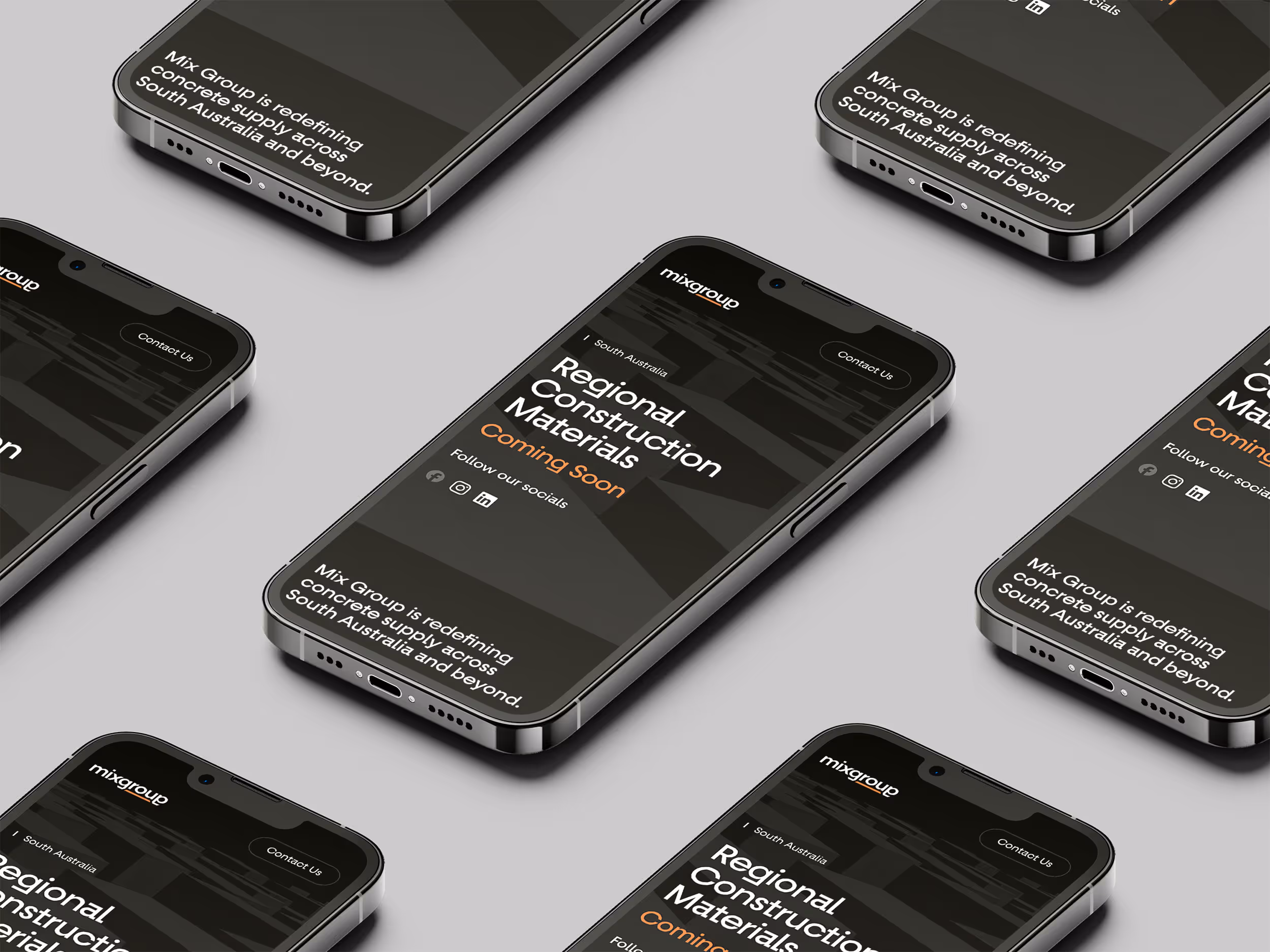 A phone render showing a responsive website design, development and logo design for Mix Group.