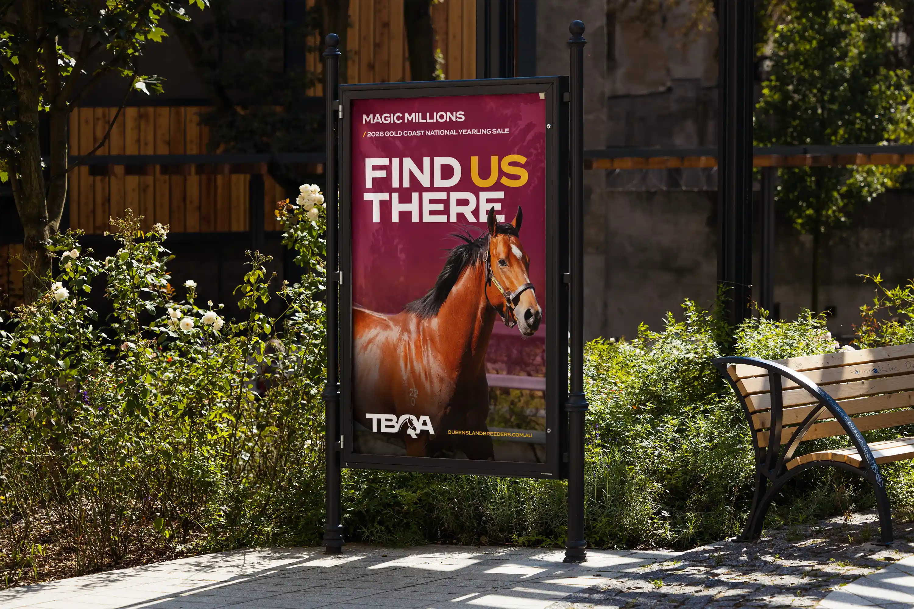 A OOH large scale advertising sign for the Thoroughbred Breeders Queensland Association.