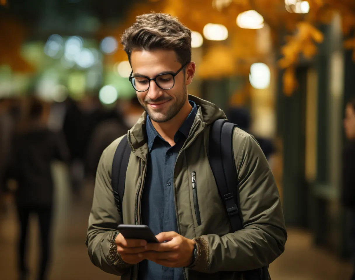 A man using his phone for mobile trading