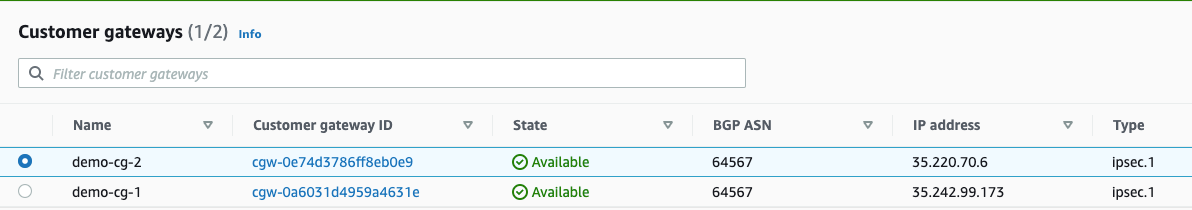 Screenshot showing how to create customer gateway for AWS