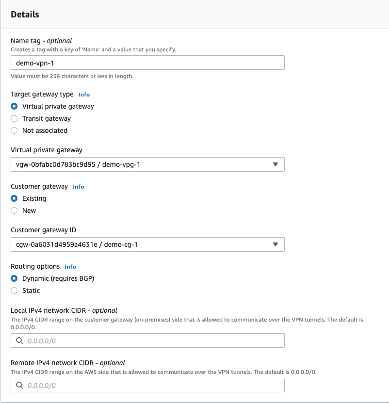 Screenshot for VPN connection setup