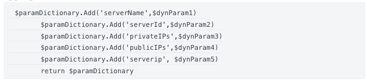 Code with param dictionary