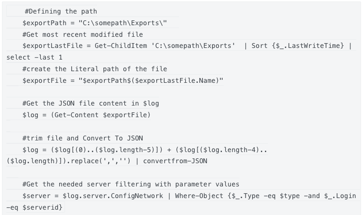 Code defining the export path