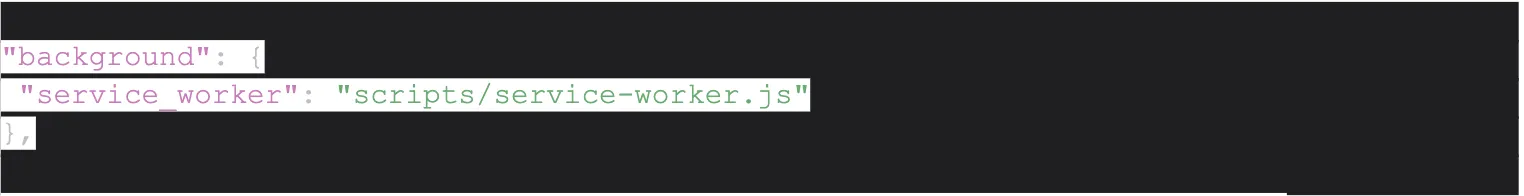 Code snippet showing Chrome extension service worker background script setup