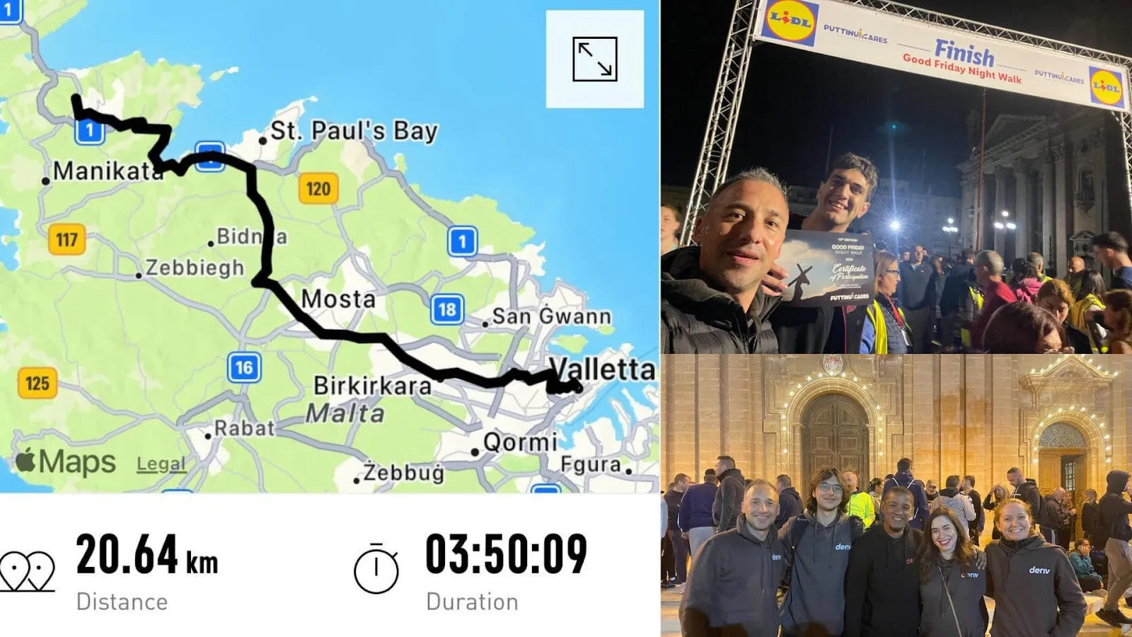 Screenshot of a map displaying Deriv Malta employees' total distance in a charity run for Rwanda CSR