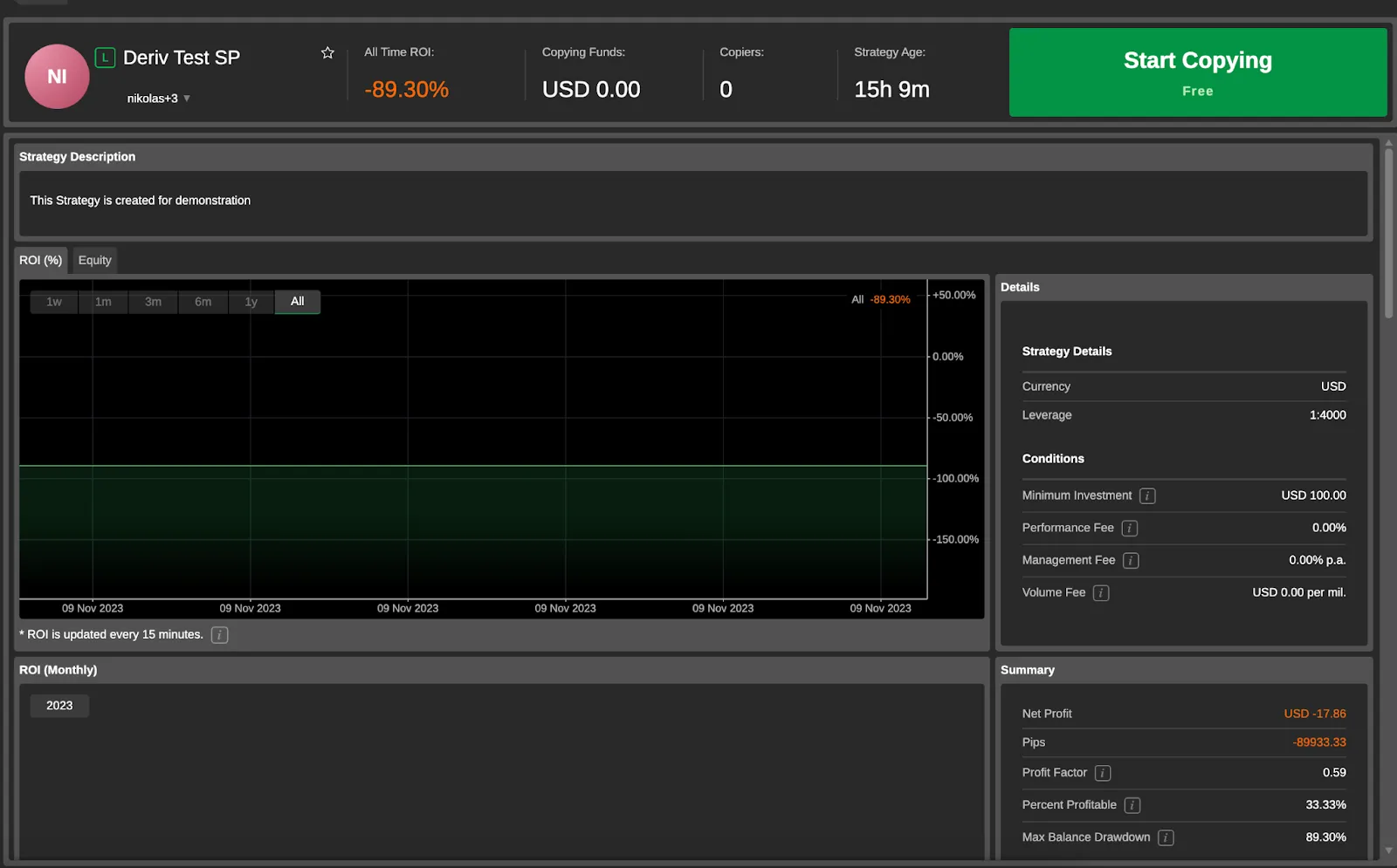 Reviewing the selected strategy provider