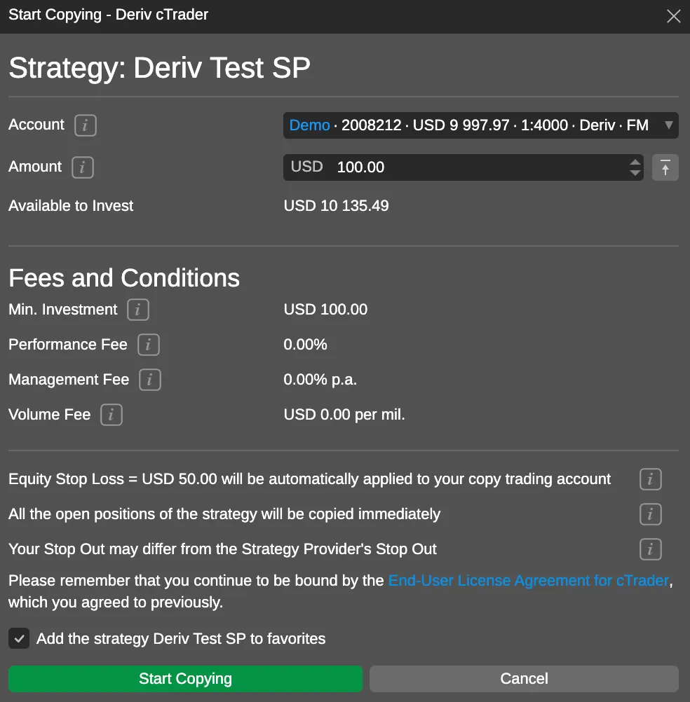 Review copy trading fees