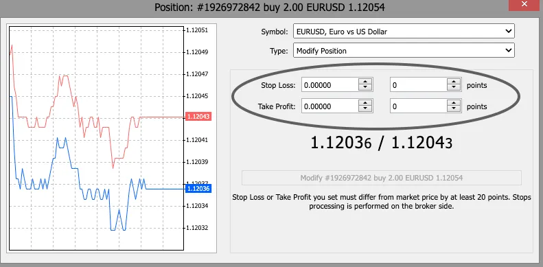 Stop loss and Take Profit functions on Deriv's MT5 platform