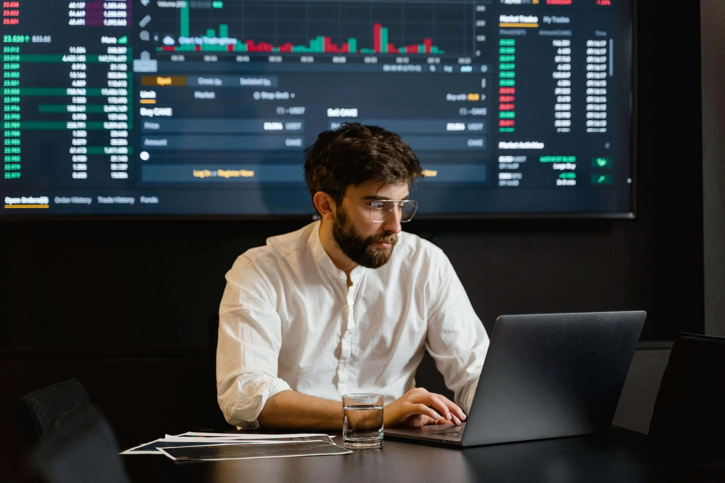 Man at A Laptop Trading on The Brazil Stock Market 