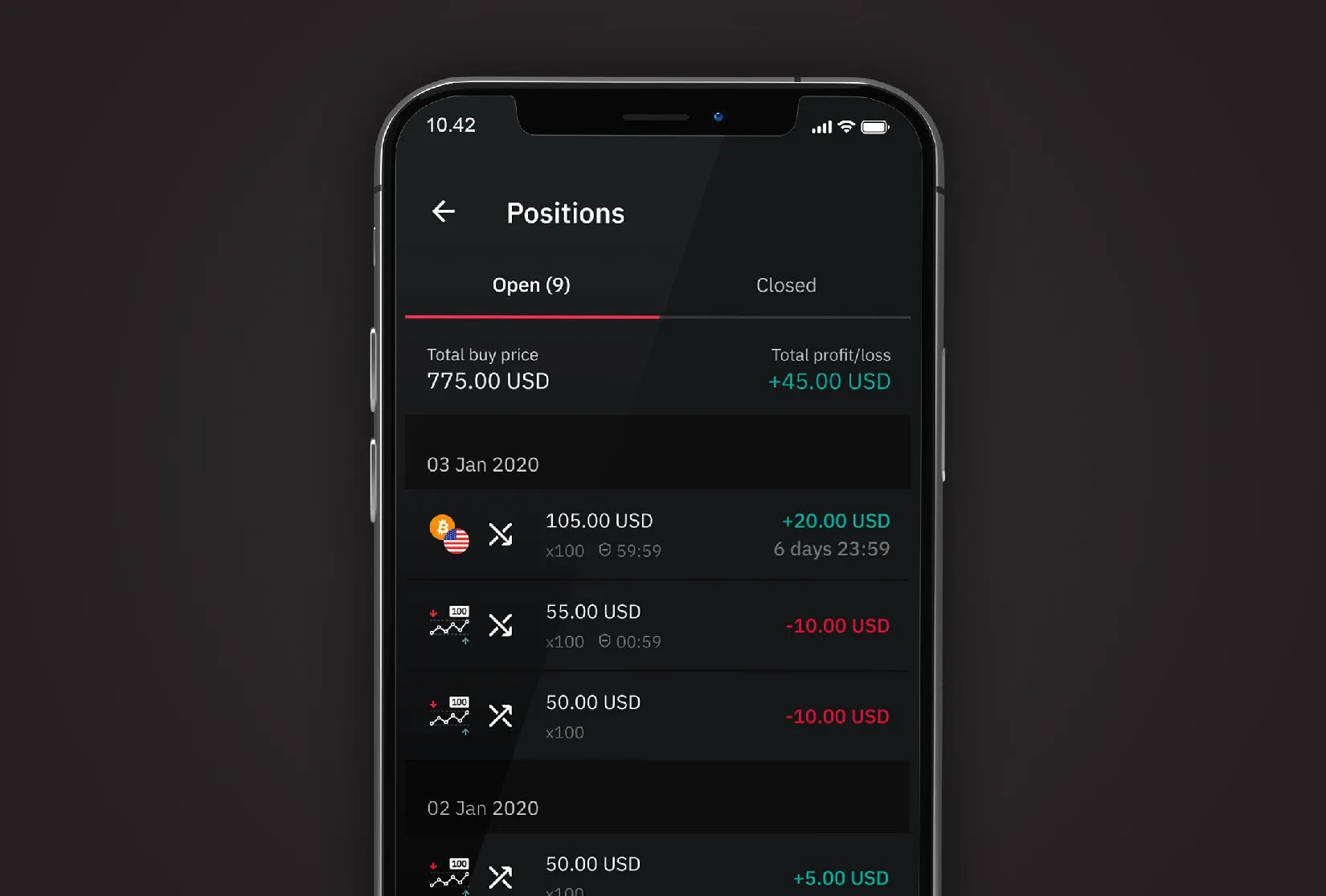 Deriv Go with an active trade