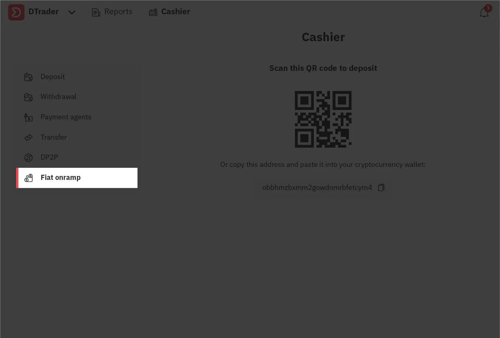 Select Fiat Onramp in Your Cryptocurrency Account