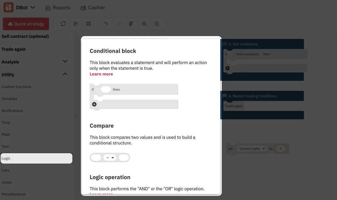 3.8. Logical Operations on Deriv Bot – Deriv's Trading Bot