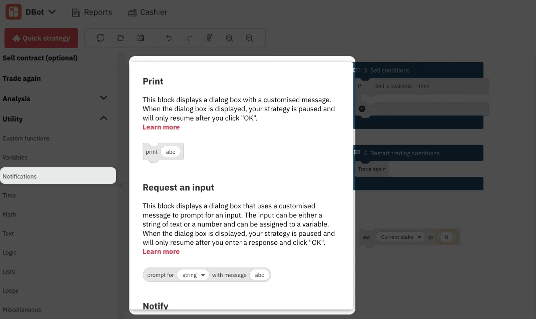 3.7. Notifications Tab on Deriv Bot – Deriv's Trading Bot