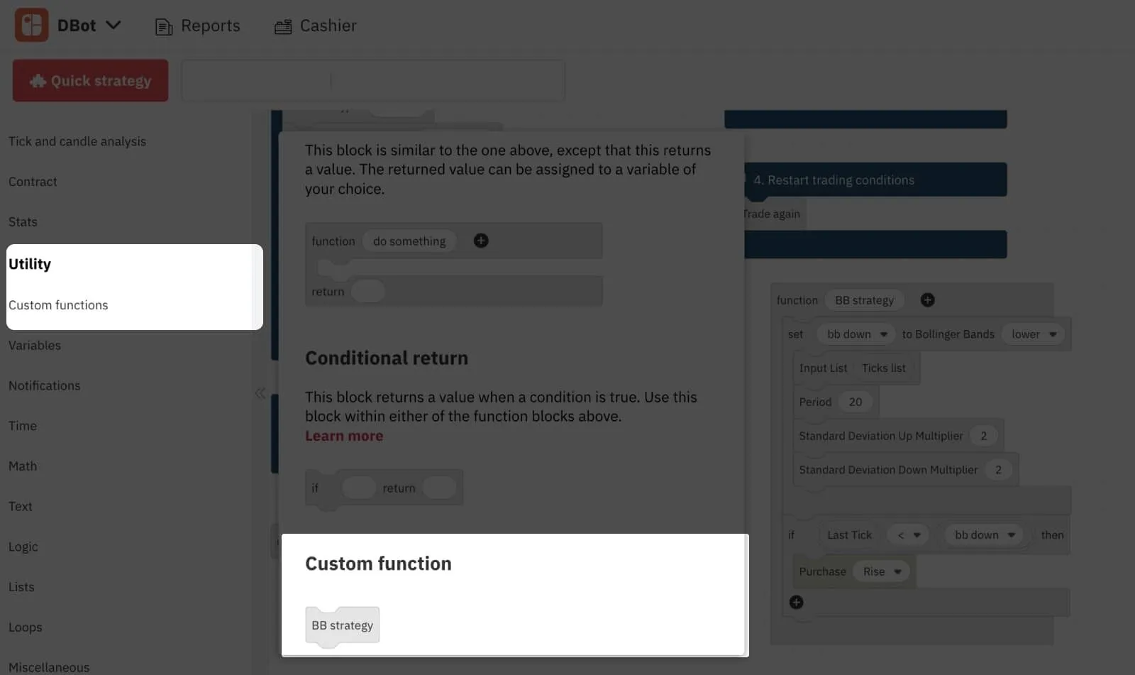 6.5. Function Block on D Bot – Deriv's Trading Bot