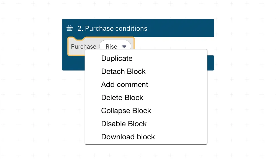 Block’s Context Menu on D Bot – Deriv's Trading Bot