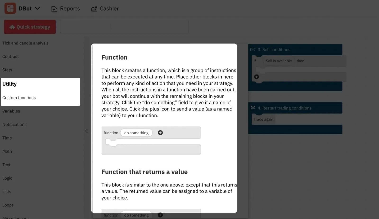 6.3. Function Block on D Bot – Deriv's Trading Bot